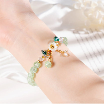 Mythstone Simple Design Flower Charm Glass Bead Bracelet