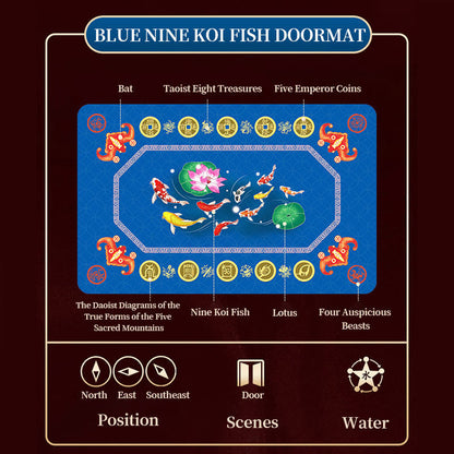 Mythstone Five Elements Lucky Crane Gourd Kirin Dragon Axe Nine Koi Fish Non-slip Foot Pad Doormat