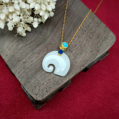 Mythstone White Jade Elephant Luck Fortune Necklace Pendant