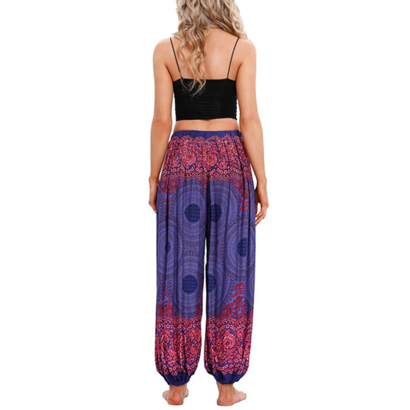 Pantalones de harén con estampado de flores en forma de círculos sueltos Mythstone, pantalones de yoga para mujer 