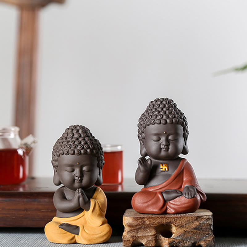 Mythstone Small Buddha Serenity Purple Clay Home Desk Decoration