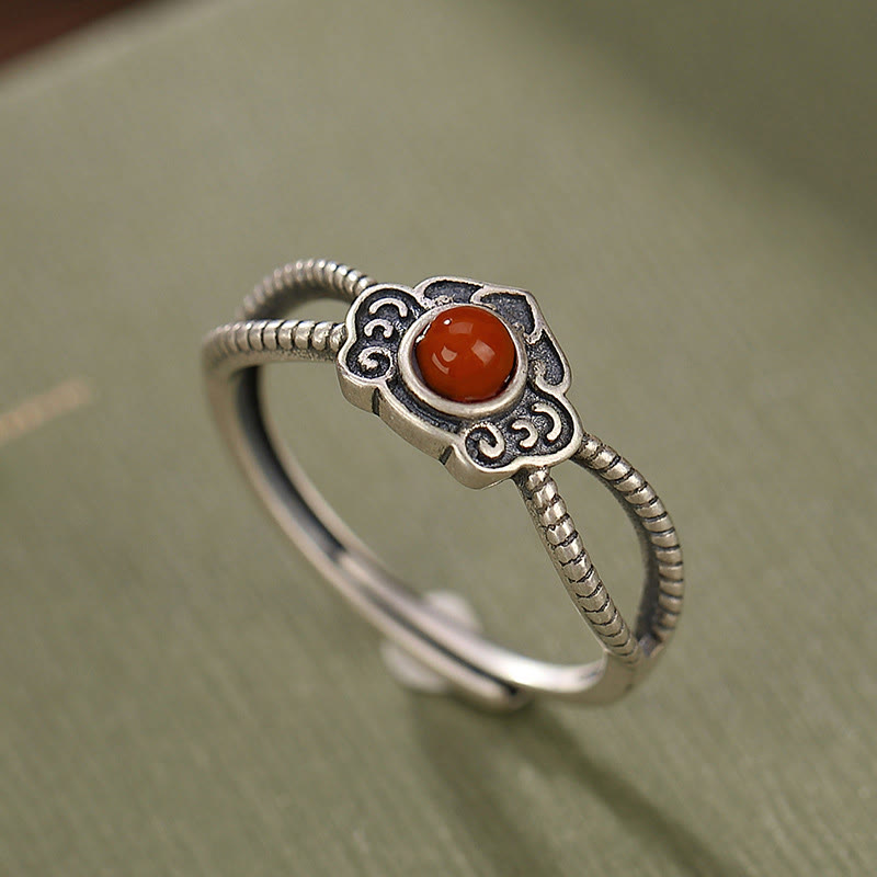 Anillo de plata de ley 925 con cuentas de ágata roja y pensamiento lógico de Mythstone 