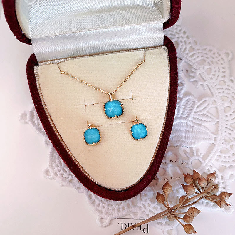 Mythstone 925 Sterling Silver Plated Gold Turquoise Protection Ring Earrings Necklace Pendant Set