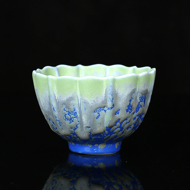 Mythstone Retro Blue Red Gradient Lotus Pattern Kiln Change Ceramic Teacup Kung Fu Tea Cup Bowl