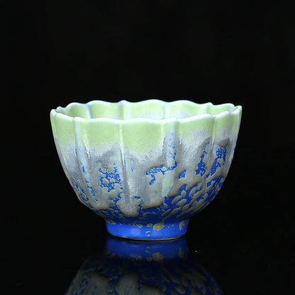 Mythstone Retro Blue Red Gradient Lotus Pattern Kiln Change Ceramic Teacup Kung Fu Tea Cup Bowl