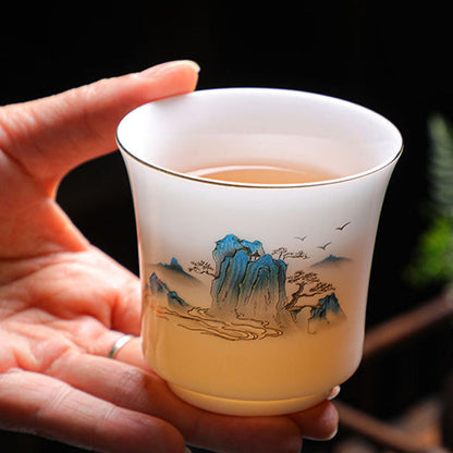 Mythstone Mountains Rivers Tree Ceramic Teacup Kung Fu Tea Cup 120ml