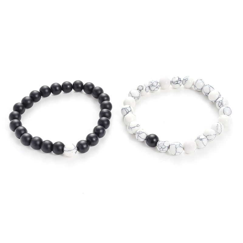 Mythstone 2pcs Natural Frosted Stone White Turquoise Bead Couple Bracelet