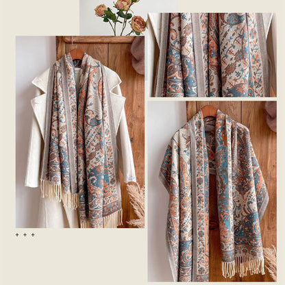 Mythstone Tibetan Flower Branch Tassel Shawl Cozy Travel Scarf Wrap