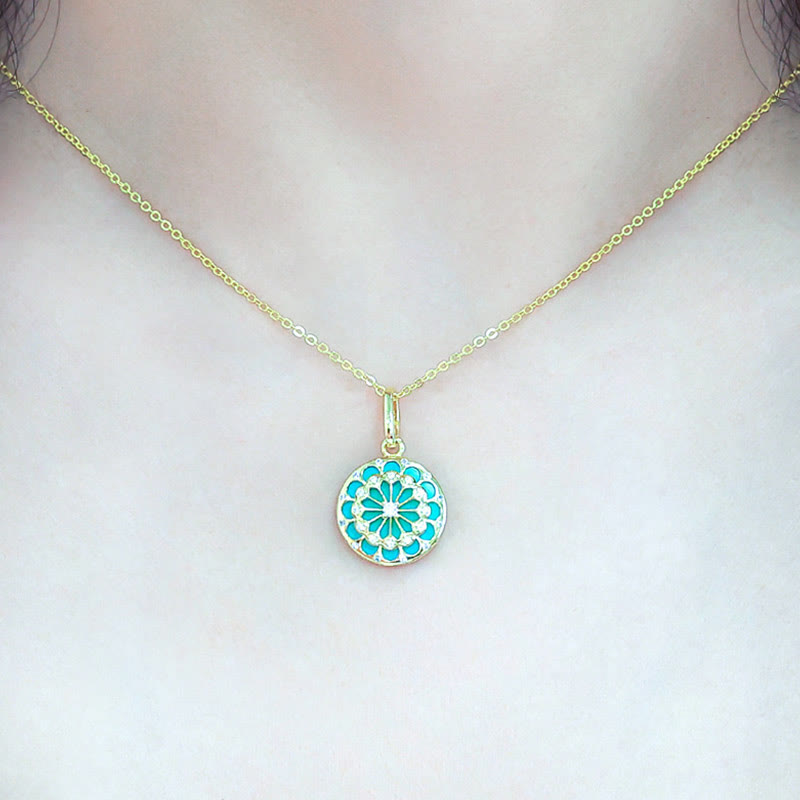 Mythstone 925 Sterling Silver Round Turquoise Zircon Protection Strength Necklace Pendant