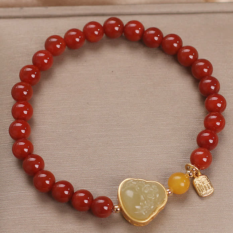 MythStone Laughing Buddha Red Agate Jade Confidence Bracelet