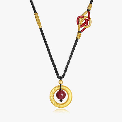 Mythstone Round Tiger Eye Cinnabar Bead Protection Necklace Pendant