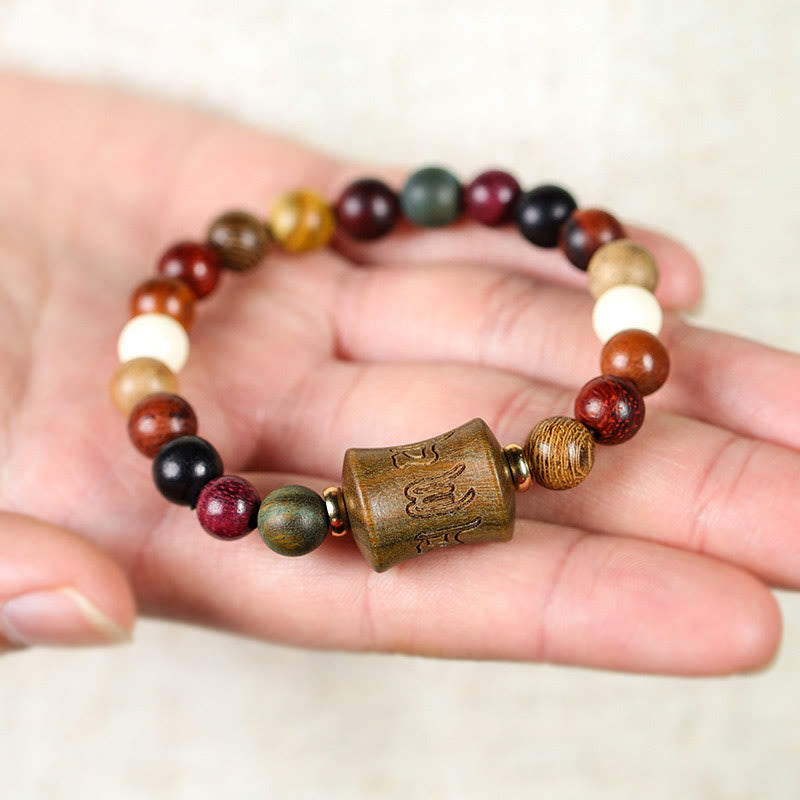 Mythstone Tibet Multicolored Sandalwood Om Mani Padme Hum Protection Bracelet