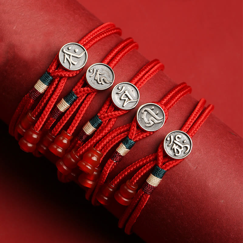 Mythstone 925 Sterling Silver Chinese Zodiac Luck Braided Red String Double Layer Bracelet