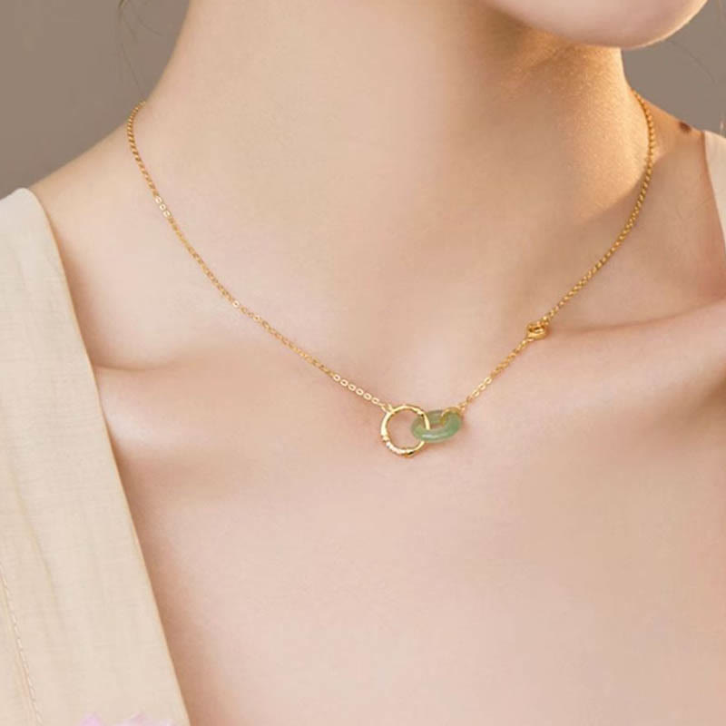 Mythstone 925 Sterling Silver Natural Green Aventurine Peace Buckle Bamboo Coin Prosperity Necklace Pendant