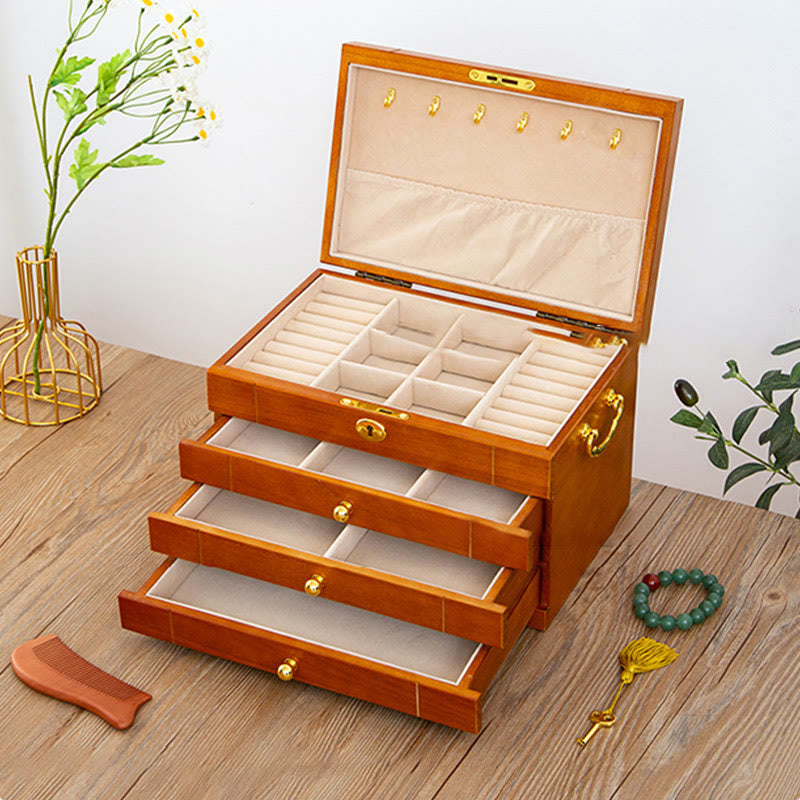 Mythstone Retro Solid Wood Jewelry Box Four-Layer Wooden Jewelry Storage Box