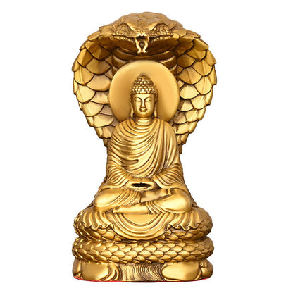 Mythstone Buddha Shakyamuni Snake Figurine Serenity Copper Statue Home Offering Decoration