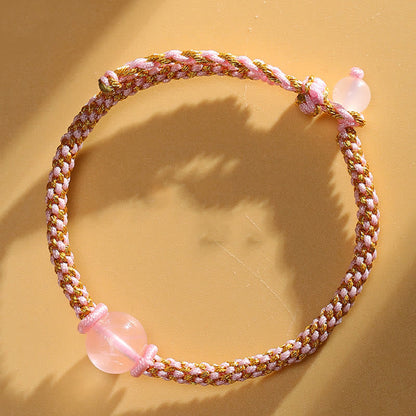 Mythstone Handmade Red Agate Amethyst Golden Rutilated Quartz Pink Crystal Bead Calm Braided Bracelet