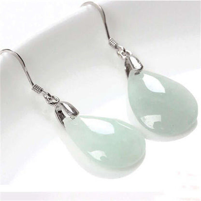 Mythstone 925 Sterling Silver Jade Water Drop Luck Dangle Earrings