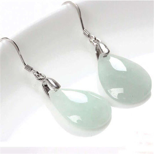 Mythstone 925 Sterling Silver Jade Water Drop Luck Dangle Earrings