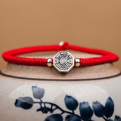 Mythstone 925 Sterling Silver Yin Yang Bagua Symbol Cinnabar String Concentration Bracelet