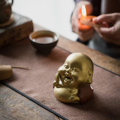 Mythstone Little Buddha Laughing Buddha Ceramic Healing Incense Burner