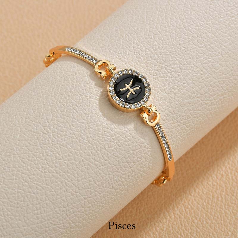 12 Constellations of the Zodiac Rhinestone Chain Adjustable Bracelet