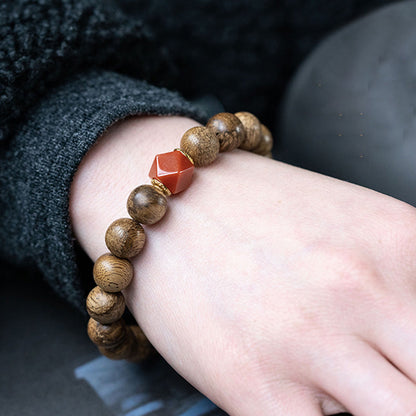 Mythstone Tarakan Agarwood Amber Red Agate Laughing Buddha Strength Meditation Bracelet