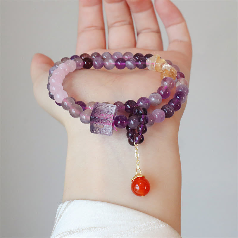 Mythstone Natural Amethyst Citrine Positive Transformation Double Wrap Bracelet