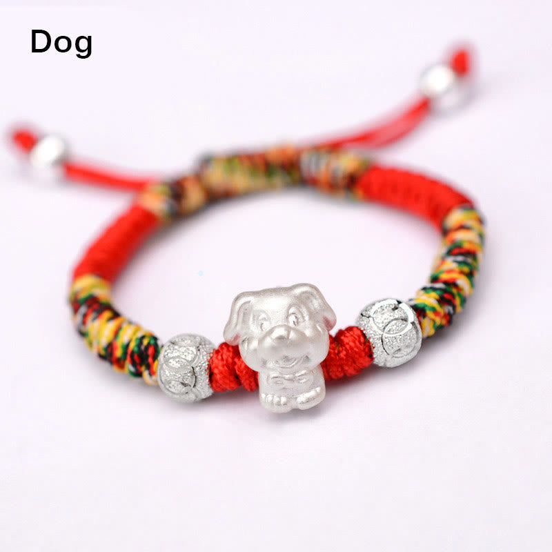 Mythstone 999 Sterling Silver Chinese Zodiac Red Rope Luck Handcrafted Kids Bracelet