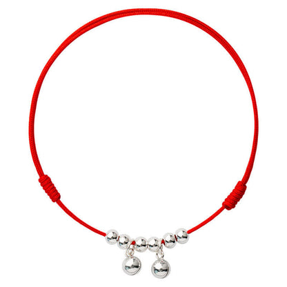 Mythstone 925 Sterling Silver Red String Braid Bell Charm Anklet