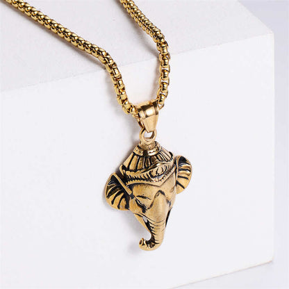 Mythstone Ganesh Ganpati Elephant Titanium Steel Protection Pendant Necklace