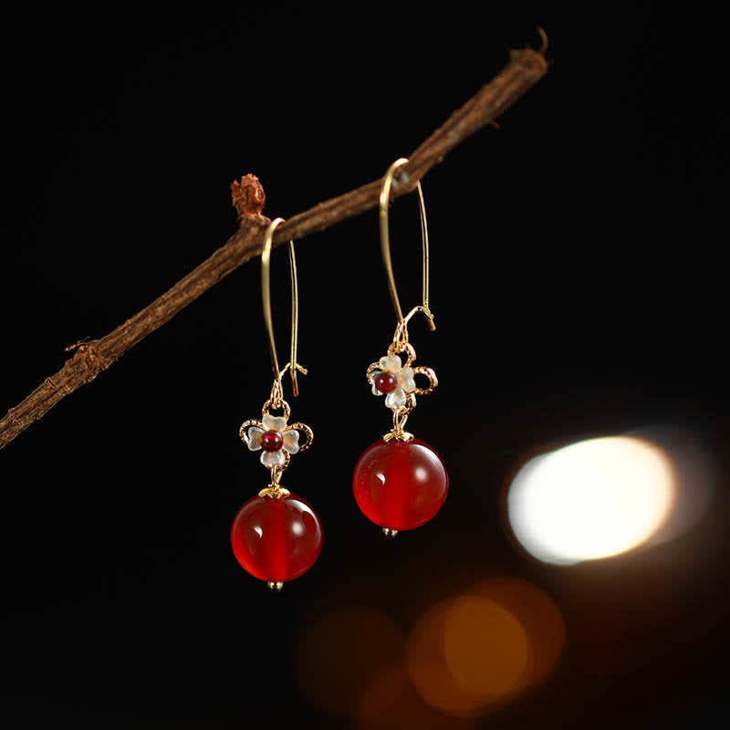 Mythstone 925 Sterling Silver Red Agate Flower Beaded Confidence Earrings