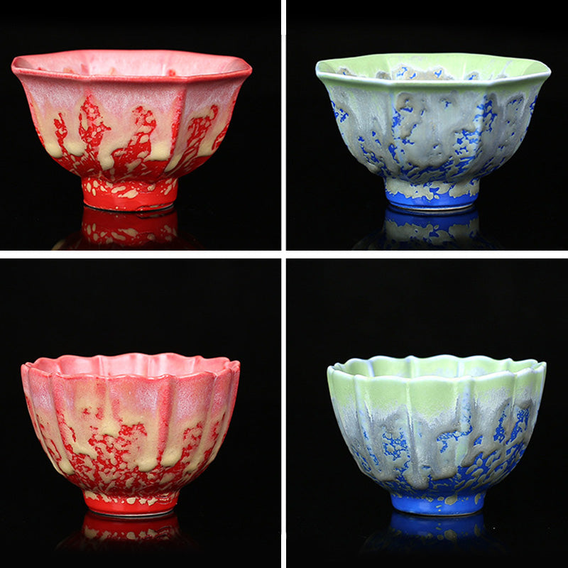 Mythstone Retro Blue Red Gradient Lotus Pattern Kiln Change Ceramic Teacup Kung Fu Tea Cup Bowl