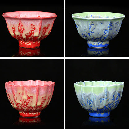 Mythstone Retro Blue Red Gradient Lotus Pattern Kiln Change Ceramic Teacup Kung Fu Tea Cup Bowl