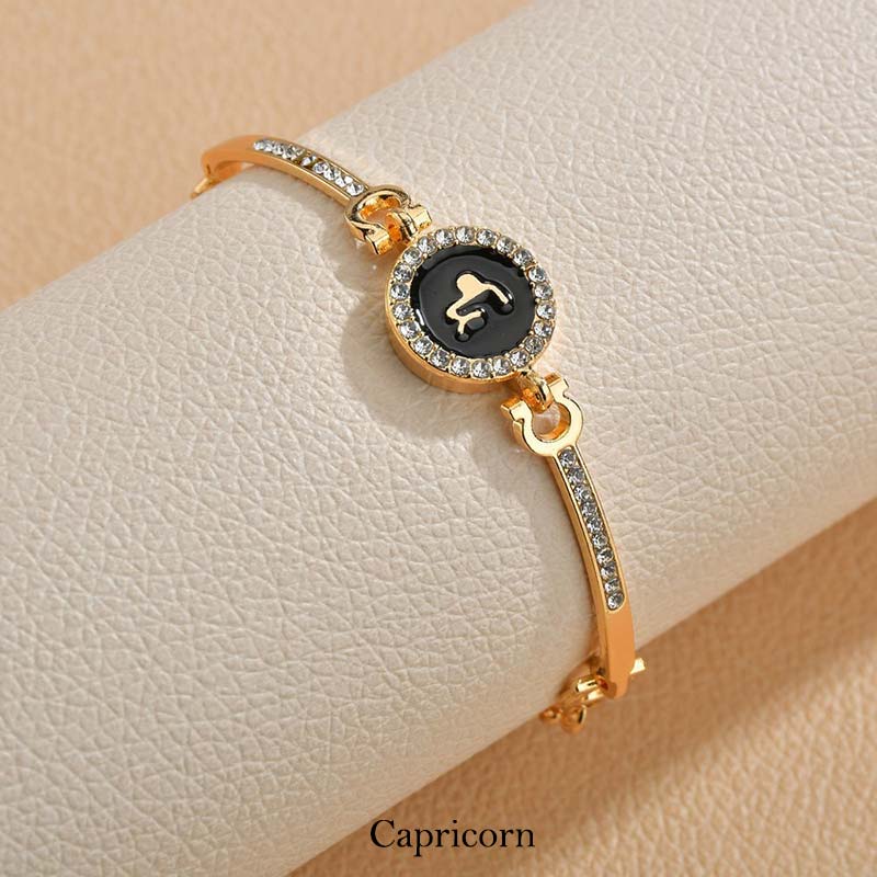 12 Constellations of the Zodiac Rhinestone Chain Adjustable Bracelet