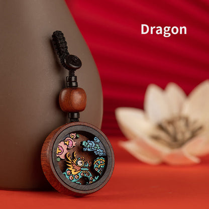 Mythstone Year Of The Dragon Hand Painted Chinese Zodiac Rosewood Carved Calm Key Chain (Extra 30% Off | USE CODE: FS30)