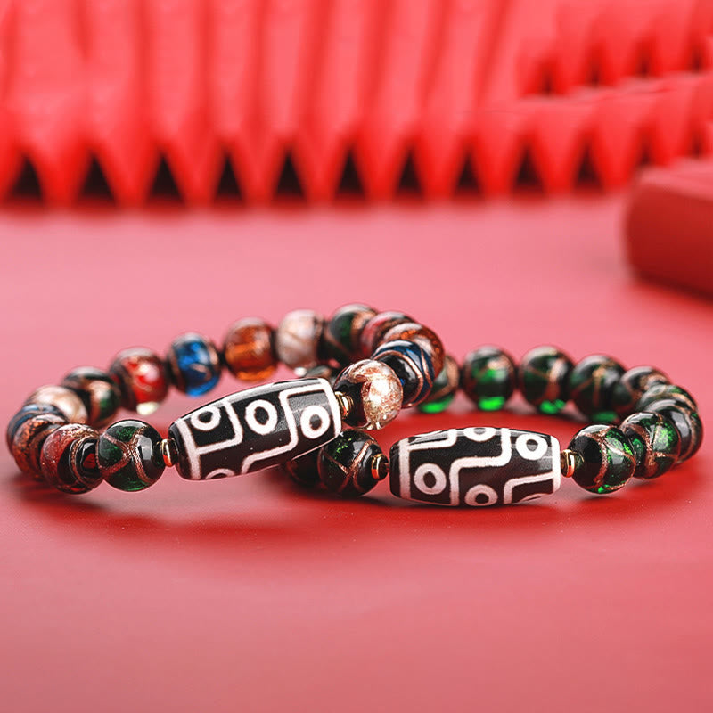 Mythstone Tibetan Nine-Eye Dzi Bead Three-eyed Dzi Bead Liuli Glass Bead Wealth Bracelet