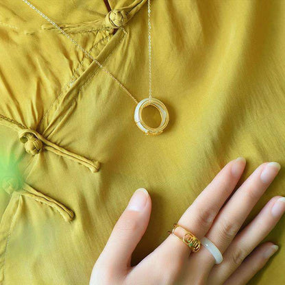 Mythstone White Jade Luck Ring Necklace