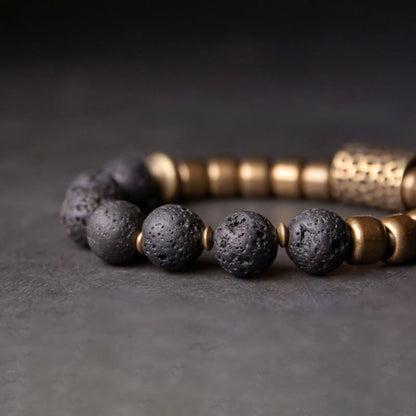 Pulsera de curación con soporte de cobre, obsidiana arcoíris y piedra de lava de Mythstone