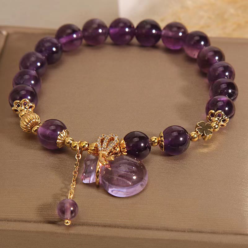 Mythstone Natural Amethyst Crystal Money Bag Charm Positive Bracelet