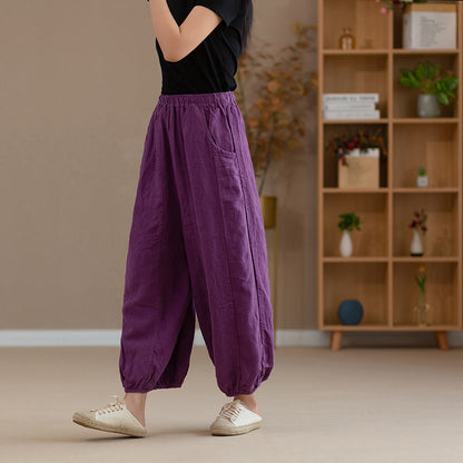 Mythstone Ramie Linen Flexible Waistband Yoga Harem Pants With Pockets