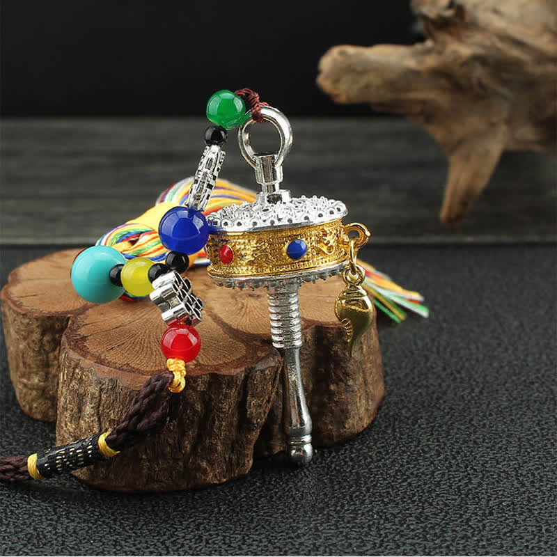 Mythstone Tibet Om Mani Padme Hum Prayer Wheel Tassel Bag Car Hanging Decoration