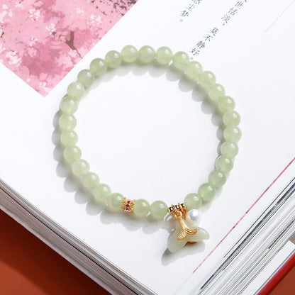 Mythstone 925 Sterling Silver Plated Gold Natural Hetian Jade Bead Gourd Lotus Bamboo Fu Character Luck Bracelet