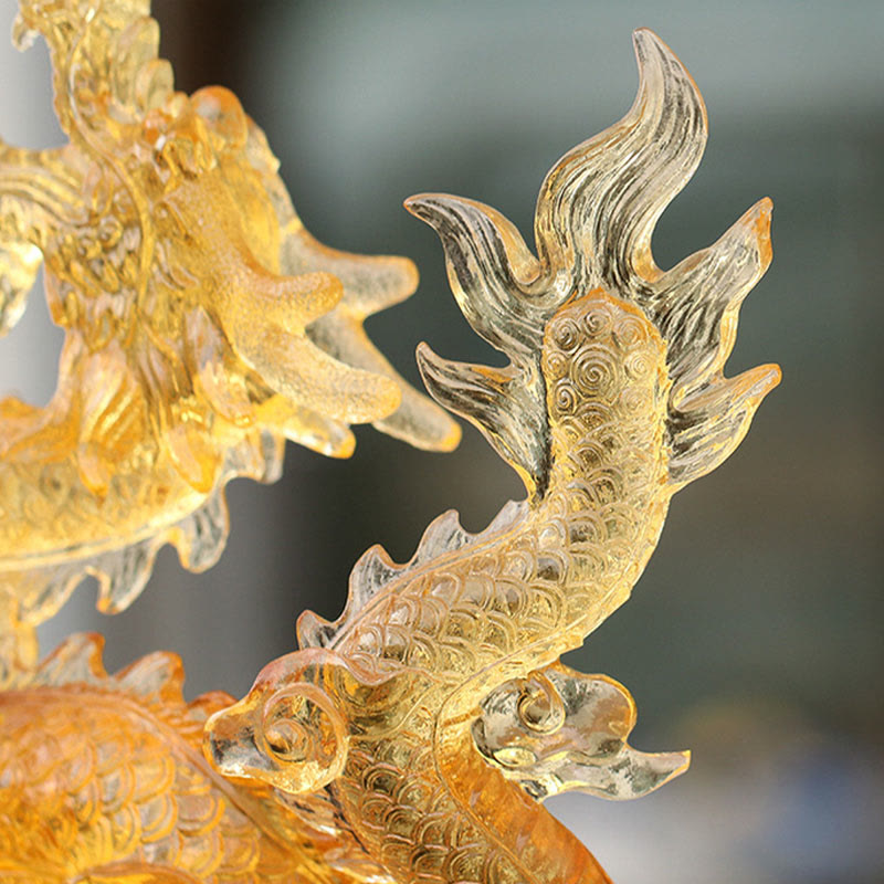 Mythstone Handmade Chinese Zodiac Yellow Dragon Liuli Crystal Art Piece Luck Protection Home Office Decoration