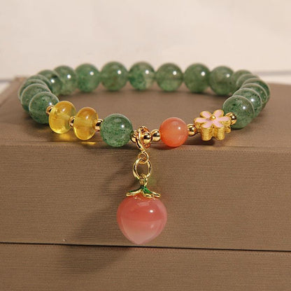 Mythstone Natural Green Strawberry Quartz Love Peach Charm Bracelet