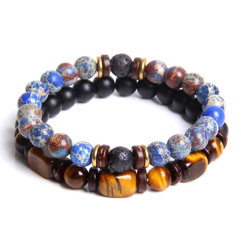 Mythstone 2PCS Healing Crystal Emperor Stone Tiger Eye Bead Bracelet