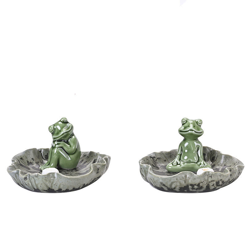 Mythstone Leaf Meditation Frog Pattern Healing Ceramic Incense Burner Decoration