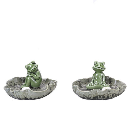 Mythstone Leaf Meditation Frog Pattern Healing Ceramic Incense Burner Decoration