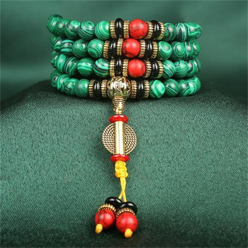 MythStone Tibetan 108 Mala Malachite Beads Bracelet Necklace