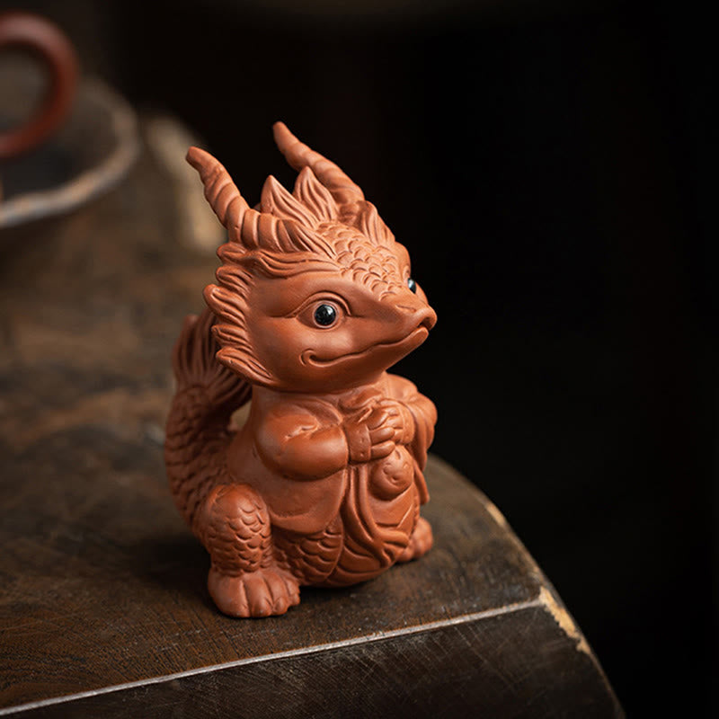 Mythstone Luck Dragon Wealth Tea Pet Purple Clay Figurine Decoration